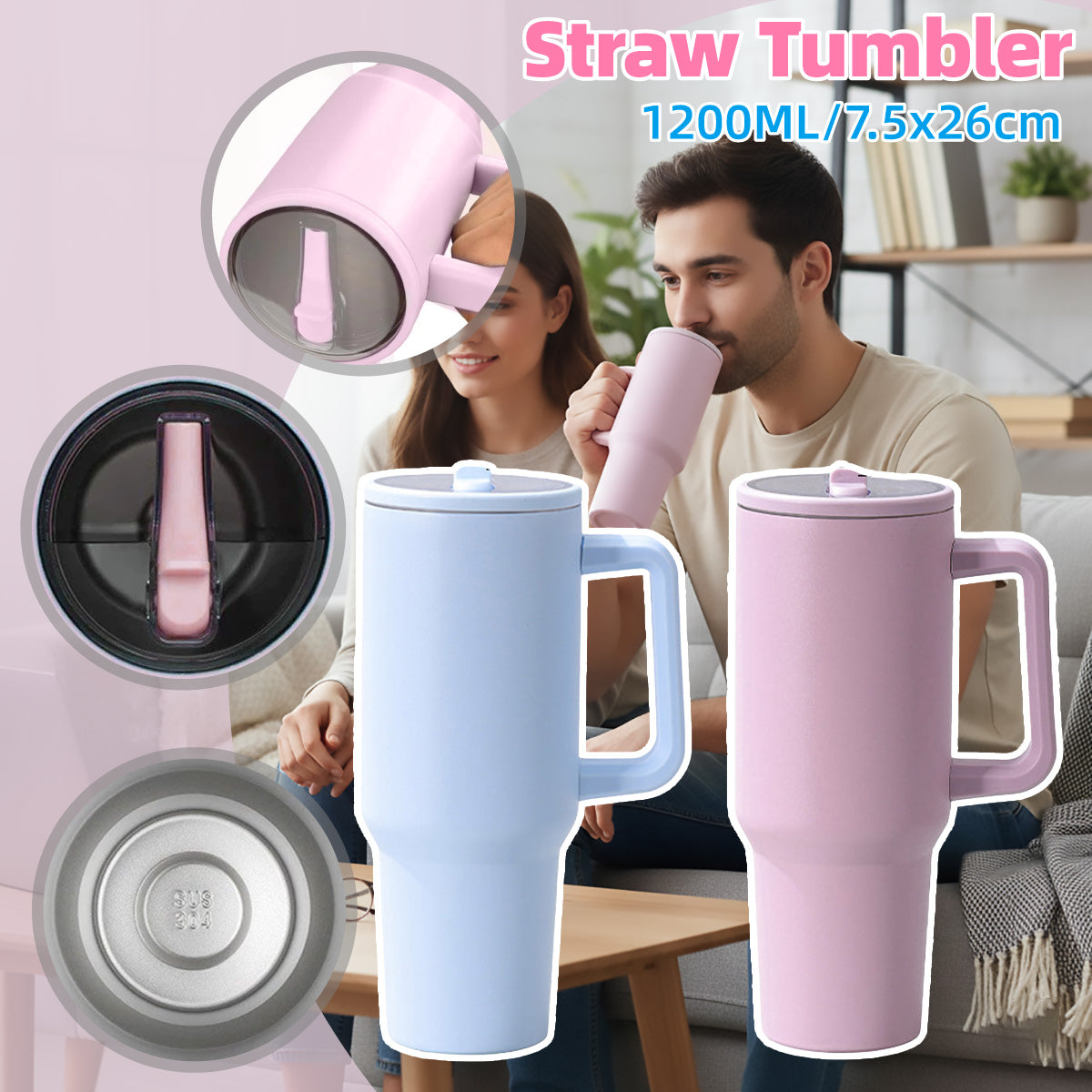 Travel Tumbler 40oz Stainless Steel Insulated Mug with Lid Handle for Drinks-0