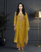 Mustard Yellow Floral Embroidered Kurta Set with Palazzo & Embroidered Organza Dupatta-0