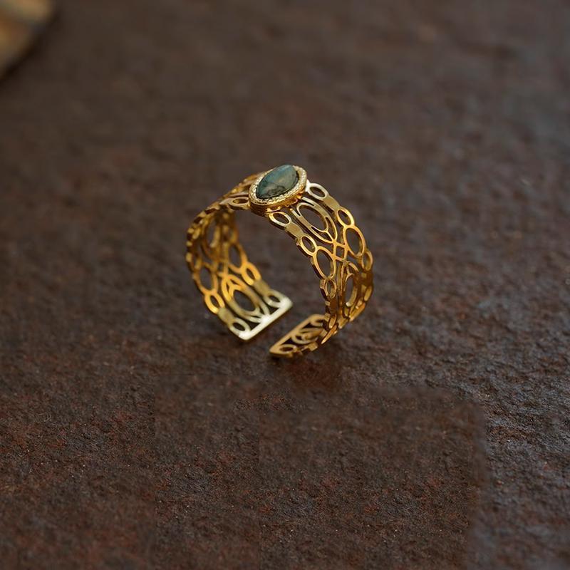 Malachite Green Gold Ring Adjustable That Does Not Fade Opening Design Gift