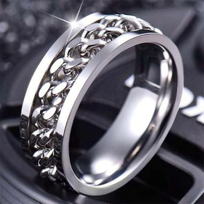 Spinner Rings Mens Womens Fidget Rotating Ring Silver Stainless Steel Size 7-4