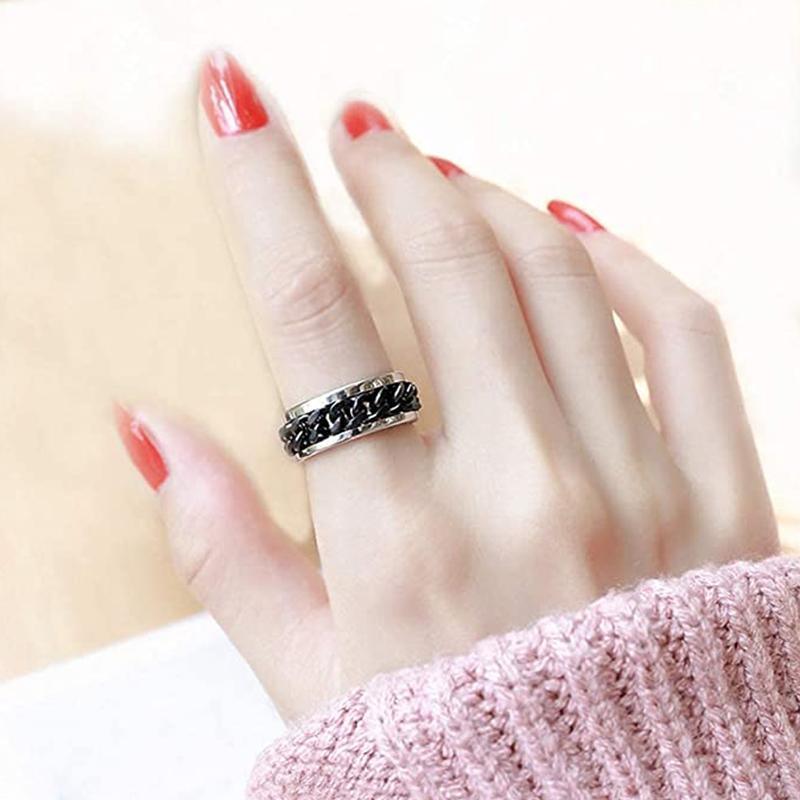 Spinner Rings Mens Womens Fidget Rotating Ring Silver Stainless Steel Size 7-2