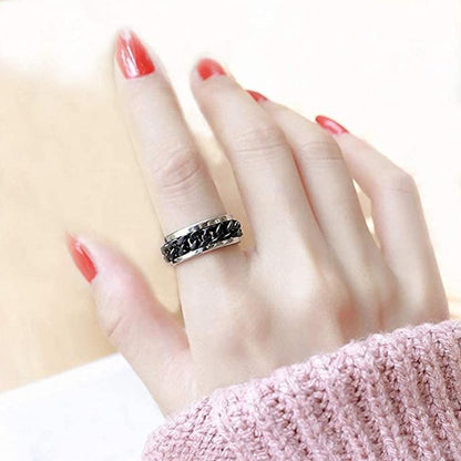 Spinner Rings Mens Womens Fidget Rotating Ring Silver Stainless Steel Size 7-2