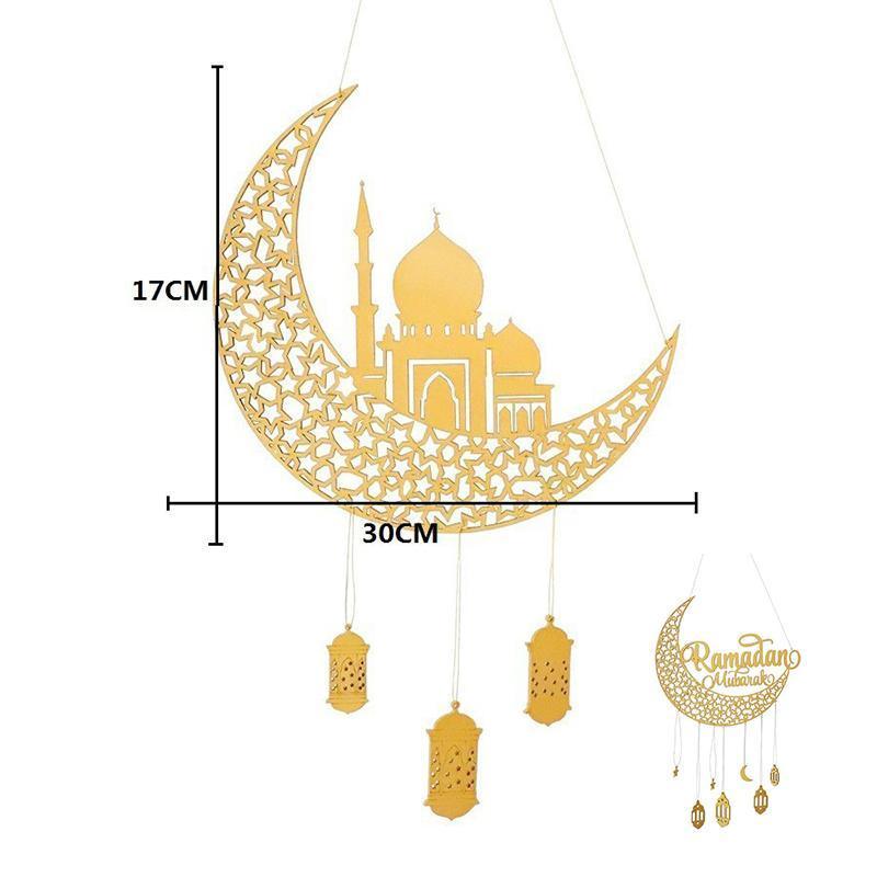 Ramadan Kareem Wooden Ornament Eid Mubarak Islam Mosque Party Hanging Decor-2