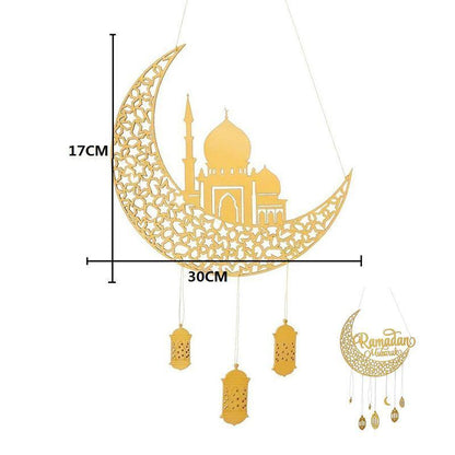Ramadan Kareem Wooden Ornament Eid Mubarak Islam Mosque Party Hanging Decor-2