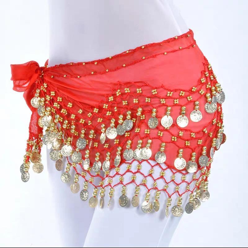 1X 3Rows Belly Dance Dancing Hip Scarf Belt Chain Skirt Golden Tone 98 Coin Bead-4