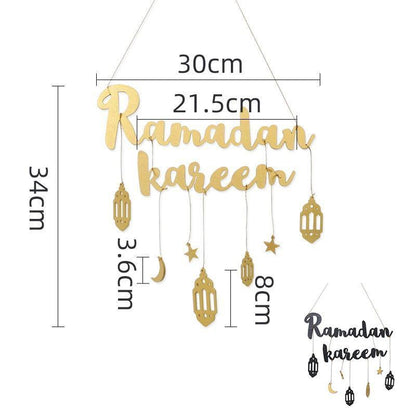 Ramadan Kareem Wooden Ornament Eid Mubarak Islam Mosque Party Hanging Decor-3