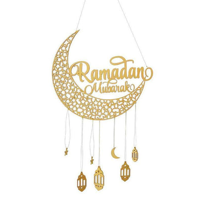 Ramadan Kareem Wooden Ornament Eid Mubarak Islam Mosque Party Hanging Decor-8
