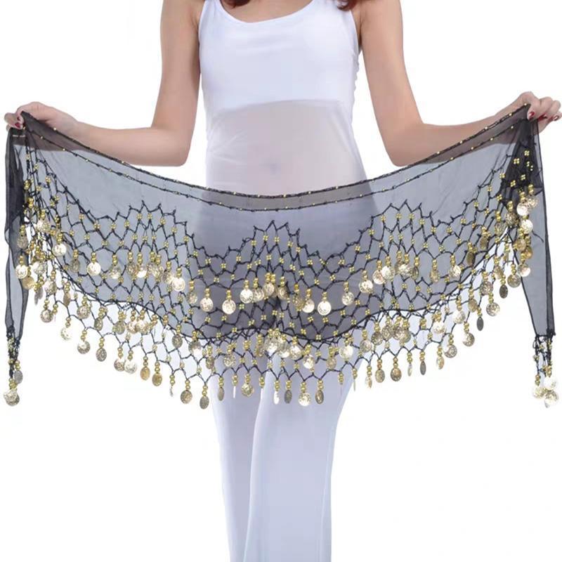 1X 3Rows Belly Dance Dancing Hip Scarf Belt Chain Skirt Golden Tone 98 Coin Bead-3