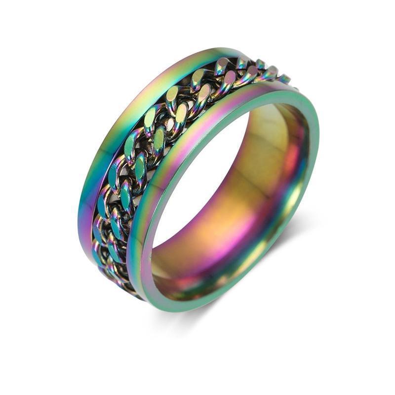 Spinner Rings Mens Womens Fidget Rotating Ring Silver Stainless Steel Size 7-7