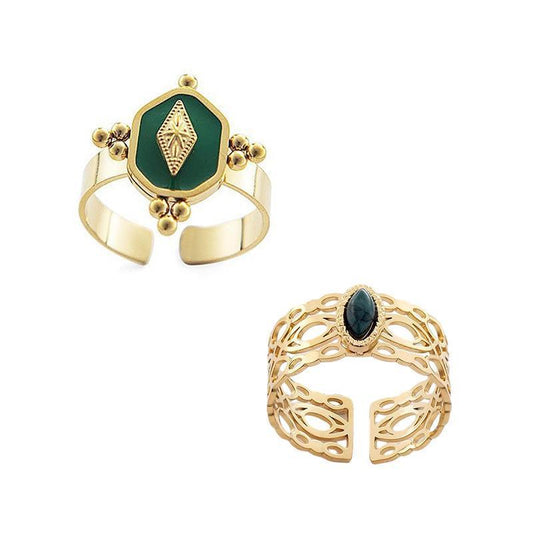 Malachite Green Gold Ring Adjustable That Does Not Fade Opening Design Gift