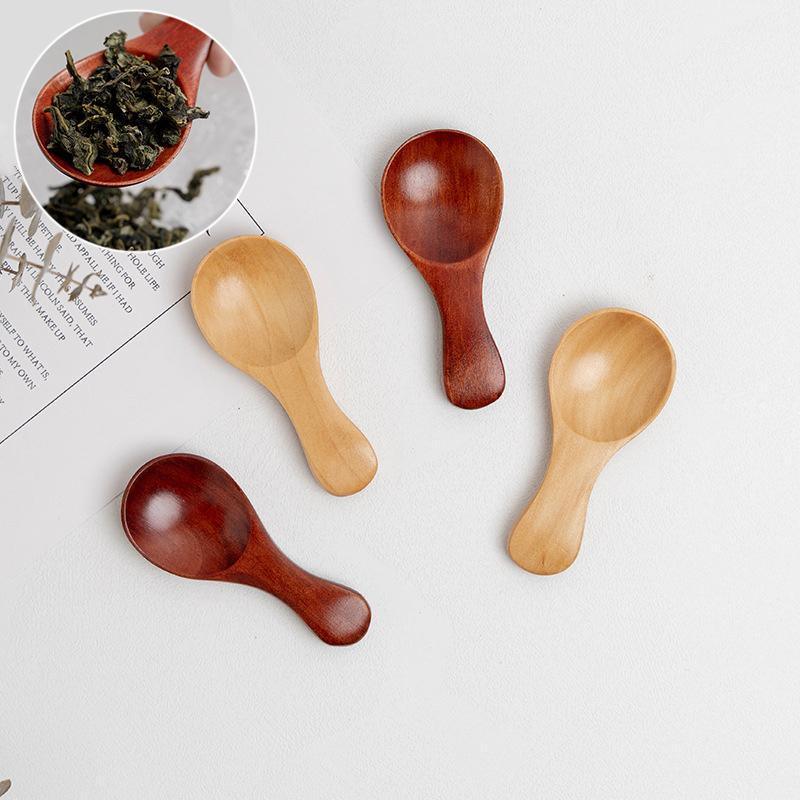5PCS Mini Wooden Spoons Natural Wood Spice Condiment Dessert Scoops-3