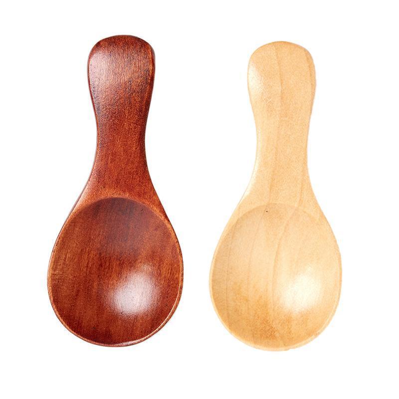5PCS Mini Wooden Spoons Natural Wood Spice Condiment Dessert Scoops-1