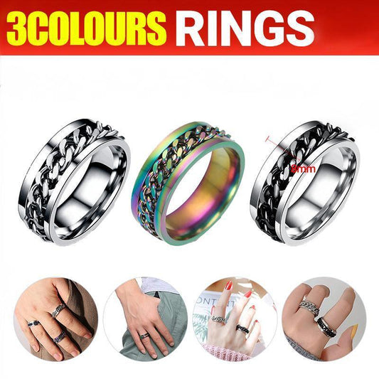 Spinner Rings Mens Womens Fidget Rotating Ring Silver Stainless Steel Size 7-0