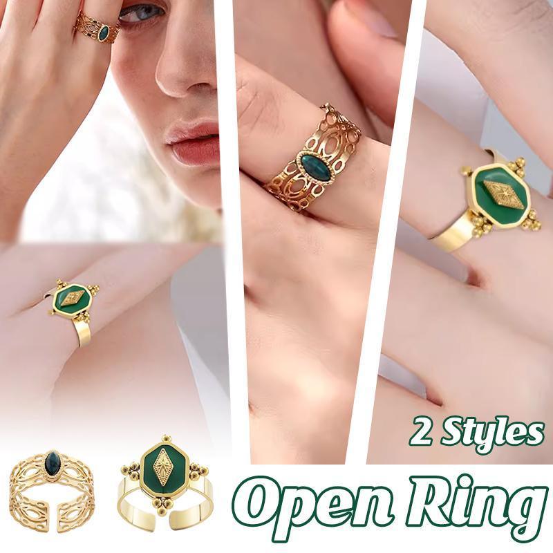 Malachite Green Gold Ring Adjustable That Does Not Fade Opening Design Gift