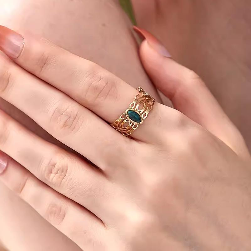 Malachite Green Gold Ring Adjustable That Does Not Fade Opening Design Gift