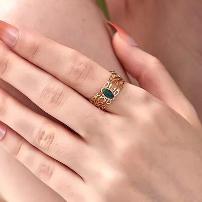 Malachite Green Gold Ring Adjustable That Does Not Fade Opening Design Gift