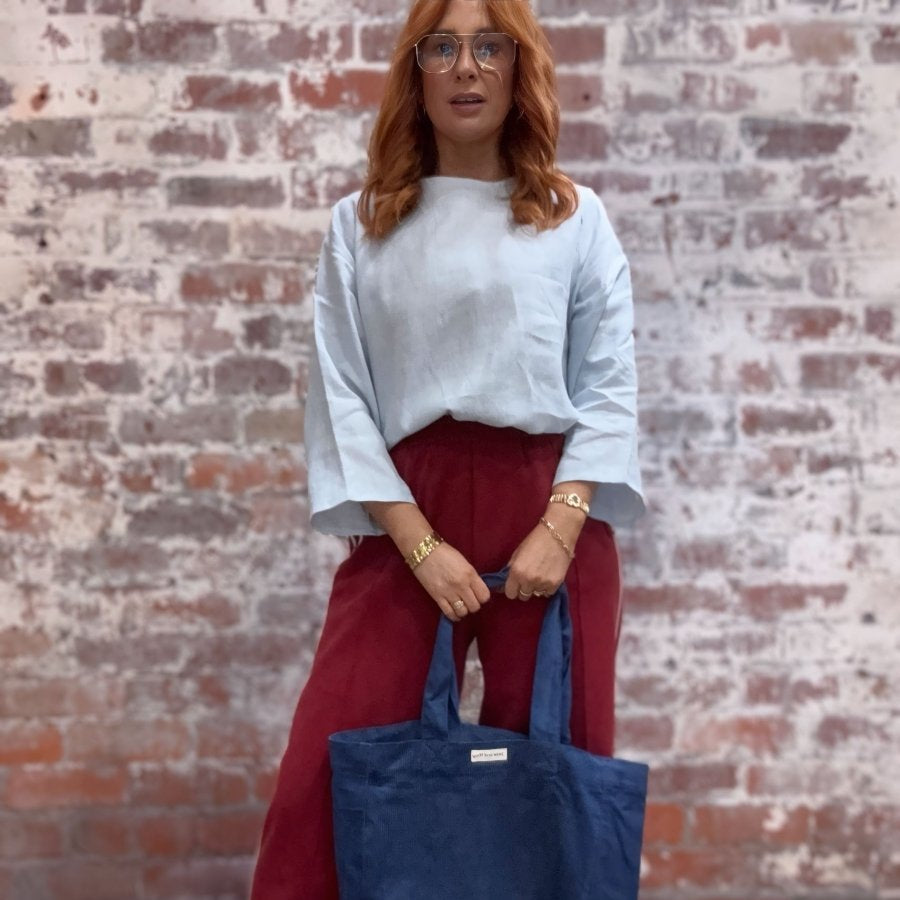 Linen Long Sleeve Top in Baby Blue