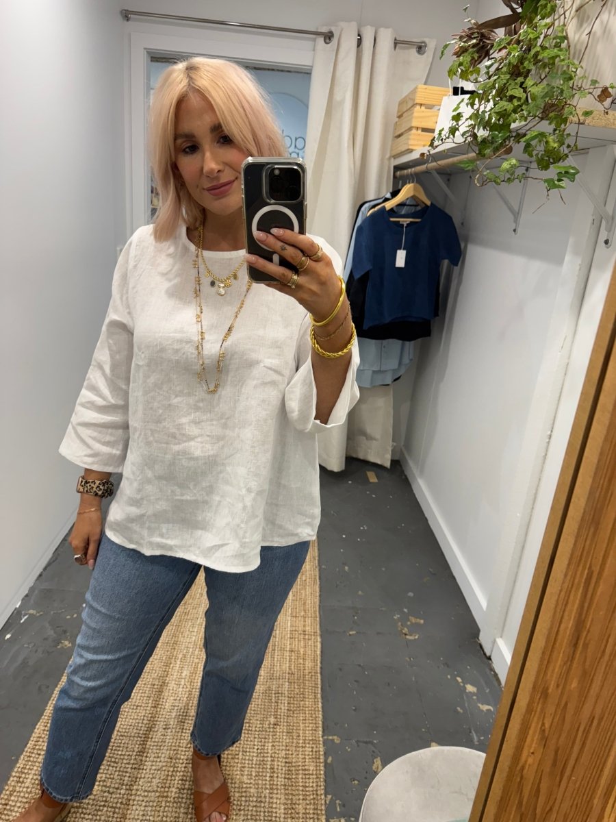 Linen Long Sleeve Top in White