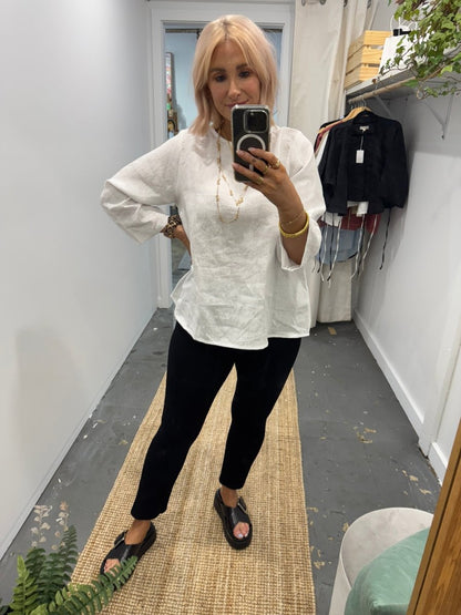 Linen Long Sleeve Top in White
