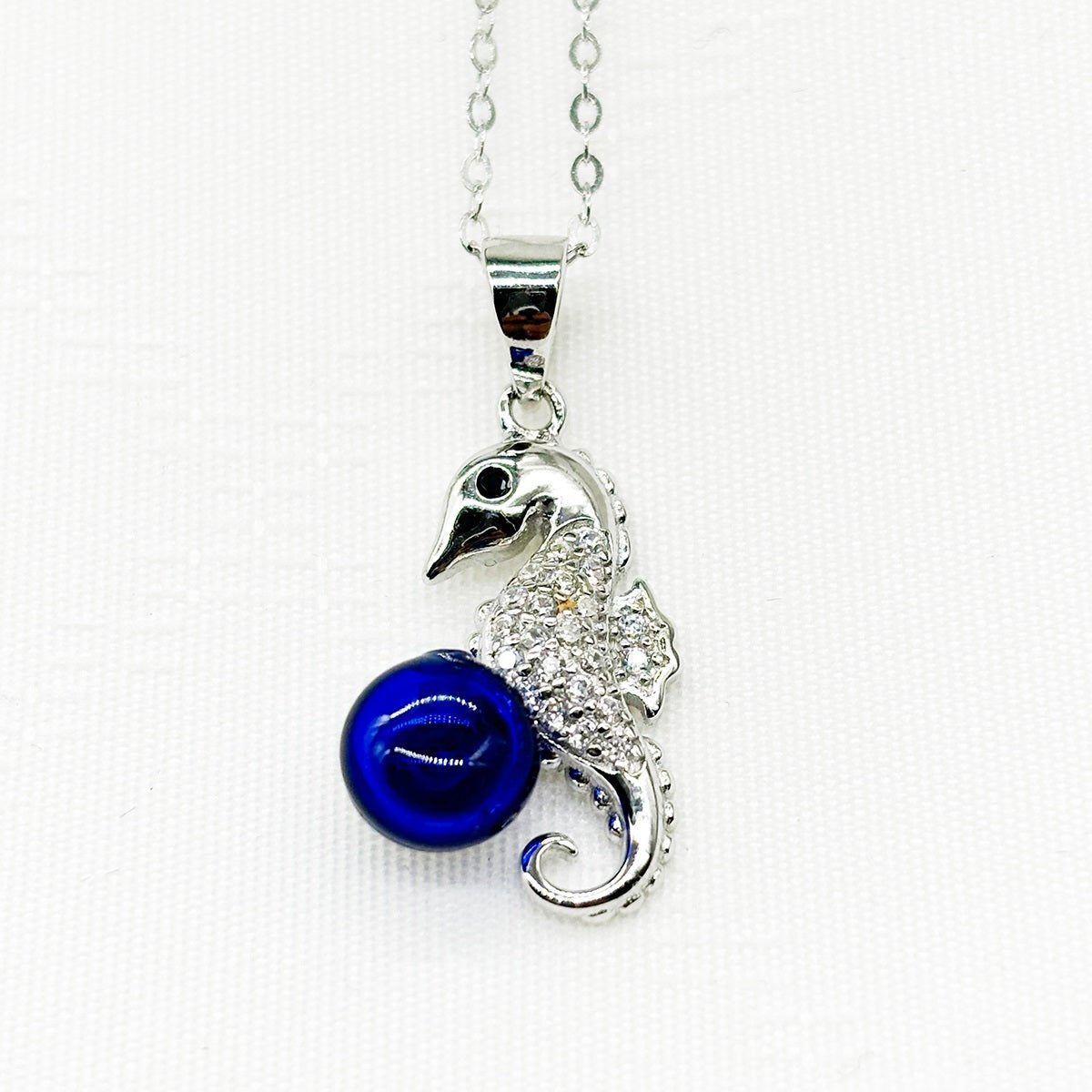 Sterling Silver Sea Horse Aroma Necklace - Navy | Energy & Healing | Diffuse on the go - UrbanNest Co