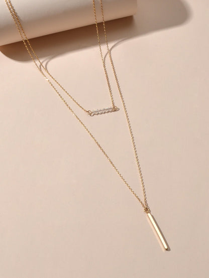 Feelontop Beads Decor Gold Silver Double layer Chain Bar Charm Necklace Jewelry - UrbanNest Co