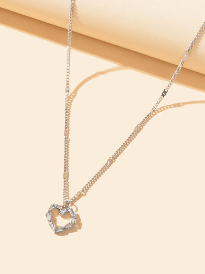 Silver Chain Rhinestone Heart Necklace Delicate Jewelry - UrbanNest Co