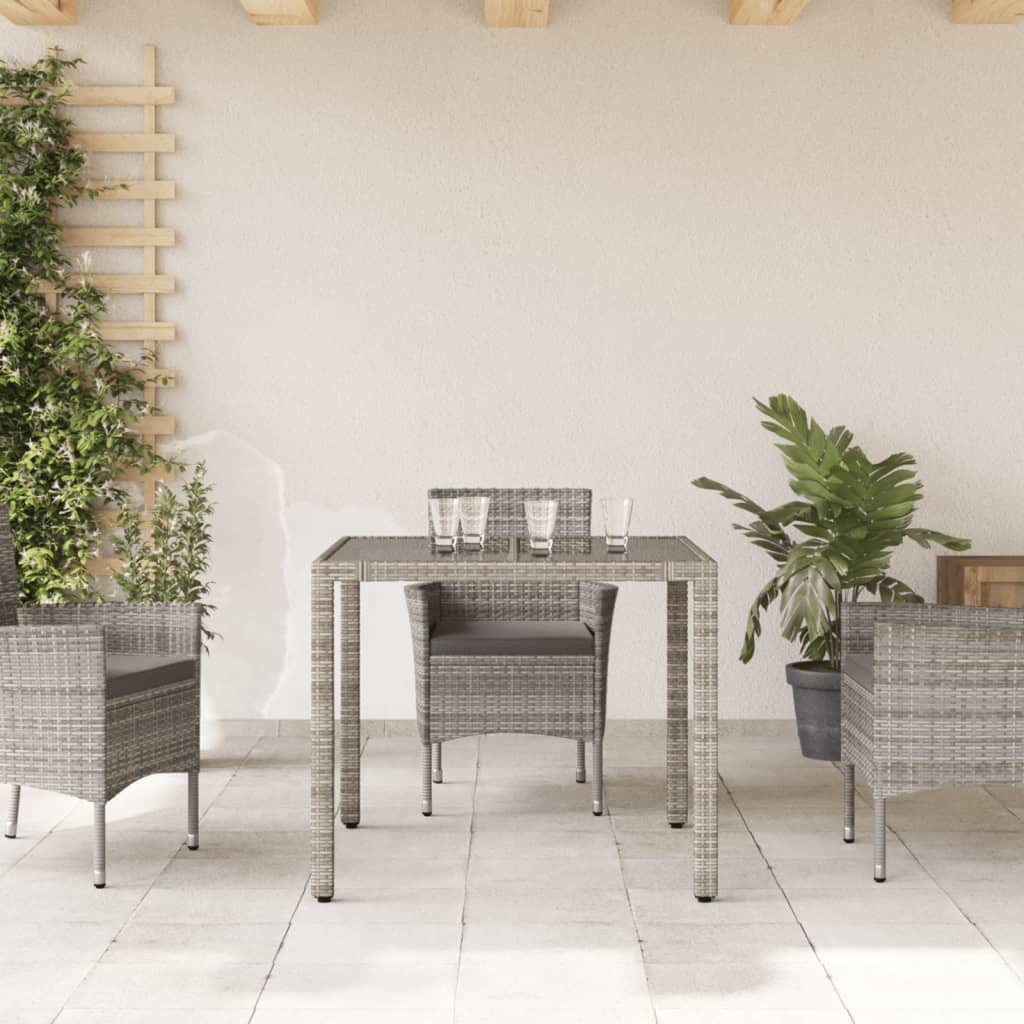 NNEVL Garden Table with Glass Top Grey 90x90x75 cm Poly Rattan - UrbanNest Co