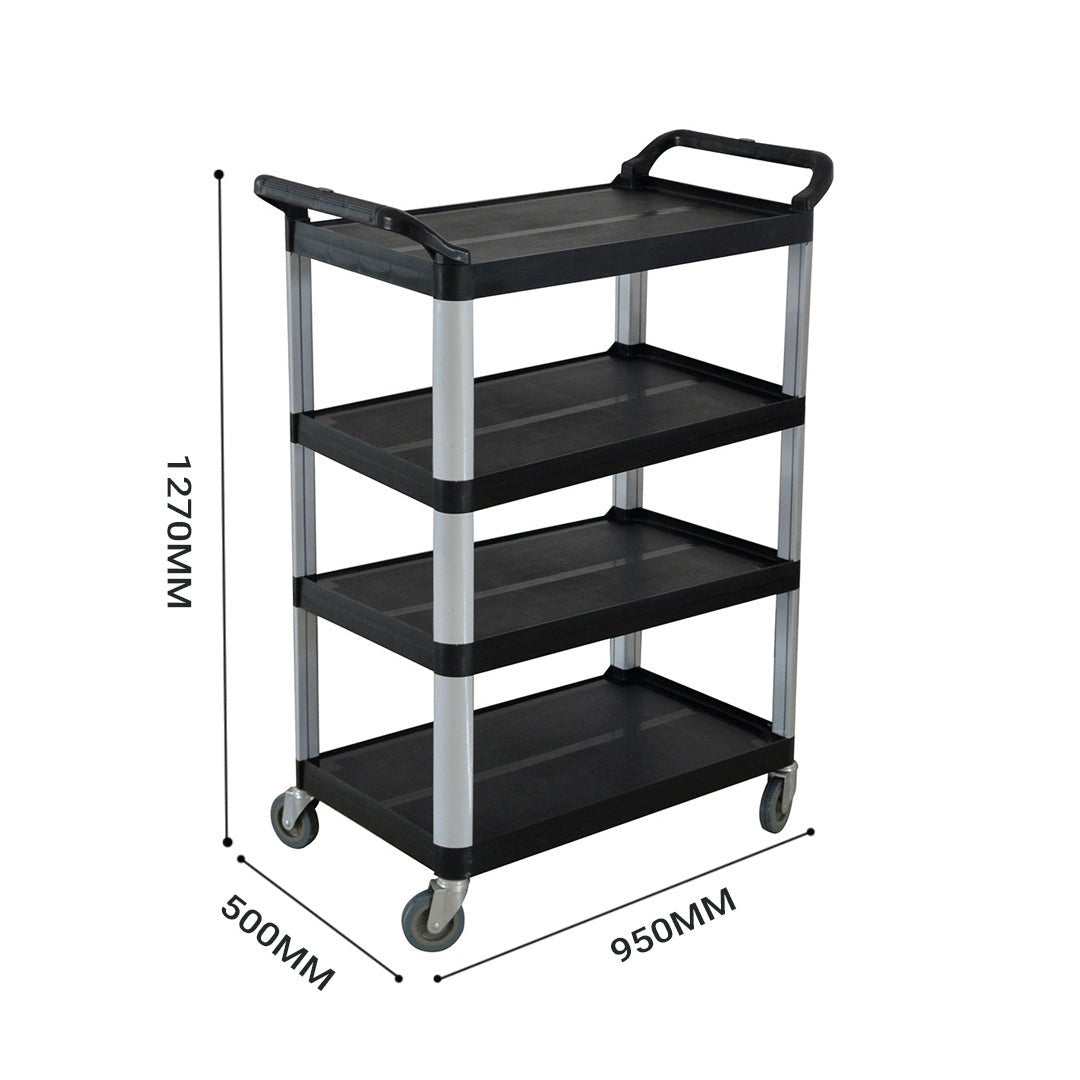 SOGA 4 - Tier Portable Kitchen Food Trolley Cart with Wheels 950x500x1270mm Black - UrbanNest Co
