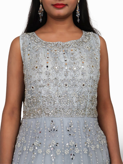 Net Fabric Gown with Pearl & Embroidery by Shreekama - UrbanNest Co