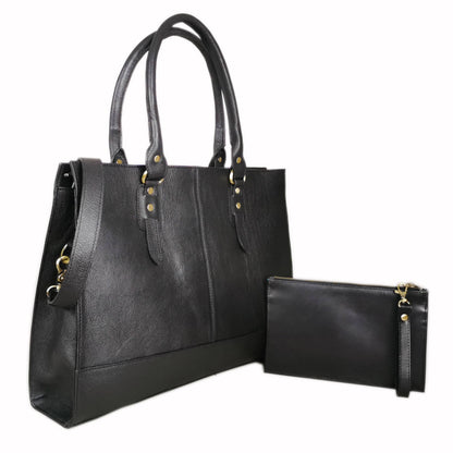 The Signature 17" Leather Laptop Bag, Black - UrbanNest Co