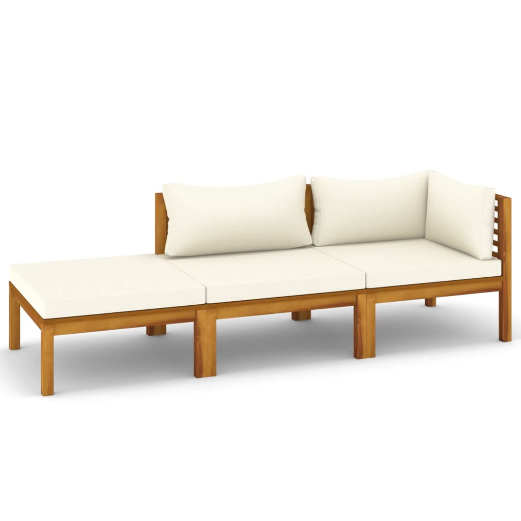 NNEVL 3 Piece Garden Lounge Set with Cream Cushion Solid Acacia Wood - UrbanNest Co