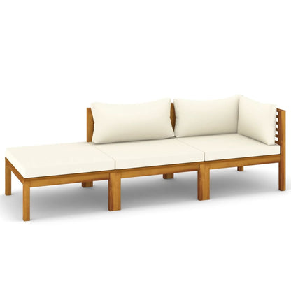 NNEVL 3 Piece Garden Lounge Set with Cream Cushion Solid Acacia Wood - UrbanNest Co