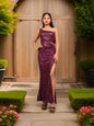 Wine Sequins One - Shoulder Maxi Party Dress by Shreekama - UrbanNest Co
