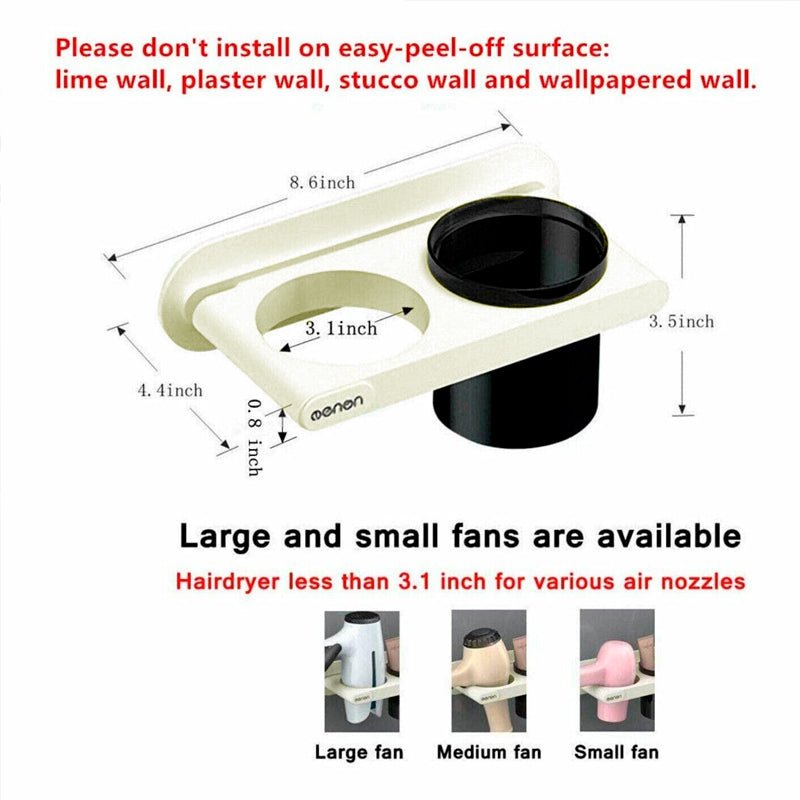 Bathroom Mounted Wall Suction Cup Hair Dryer Holder Hanger Shelf Rack Storage Au - UrbanNest Co