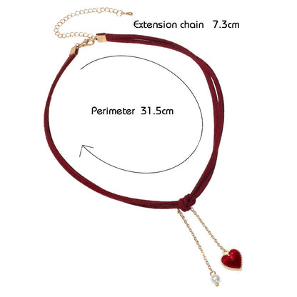 AU Stock Double Layers Red Cord Love Heart Fringe Necklace Tassel Pearl Choker - UrbanNest Co