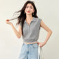 Elegant Blue Short Sleeve Knit Polo Shirt for Women, V - Neck Ice Silk T-Shirt, Summer Flutter Sleeve Loose Top - UrbanNest Co