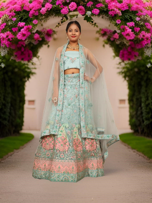 Semi - Stitched Lehenga with Soft Net Fabric & Zari Thread Work by Shreekama - UrbanNest Co