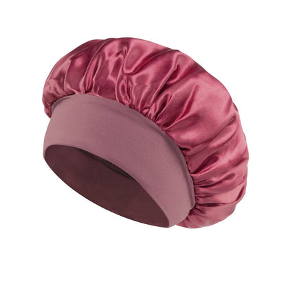Solid Color Bath Cap Adult Fashion Satin Wide Brim Sleep Cap for Women Chemotherapy Hair Care - UrbanNest Co