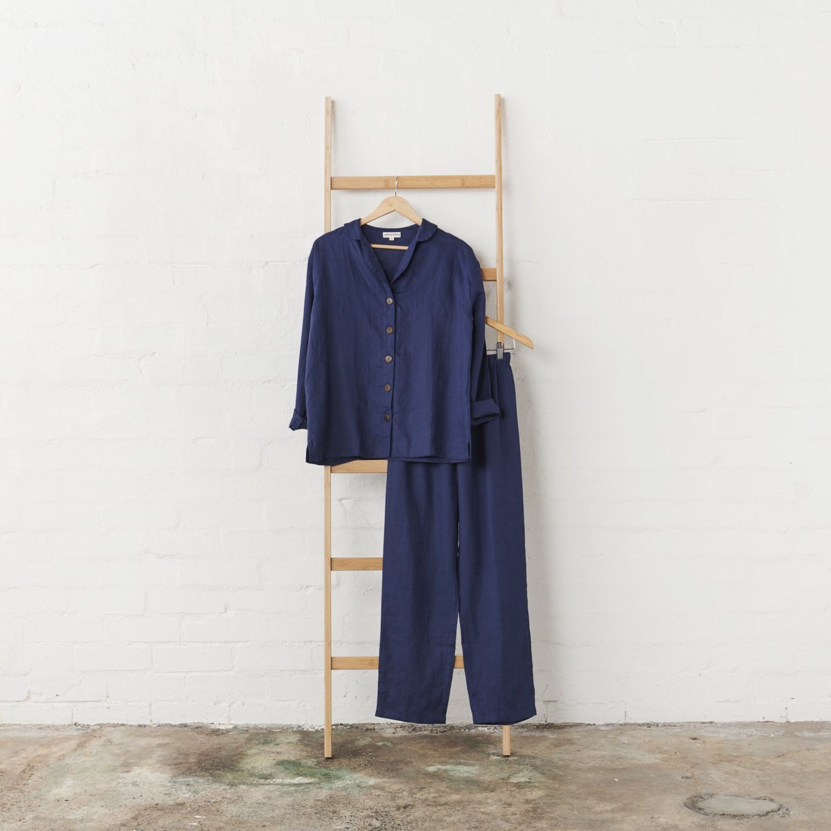 Linen Pyjama Set in Navy - UrbanNest Co