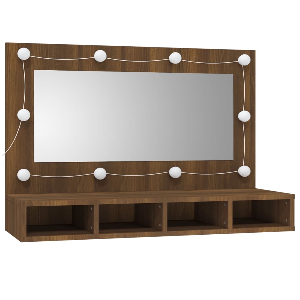 NNEVL Mirror Cabinet with LED Brown Oak 90x31.5x62 cm - UrbanNest Co