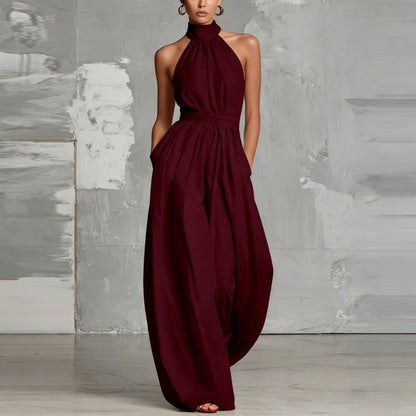 2026 Women's stylish waist - cinching lace - up pleated jumpsuit - UrbanNest Co