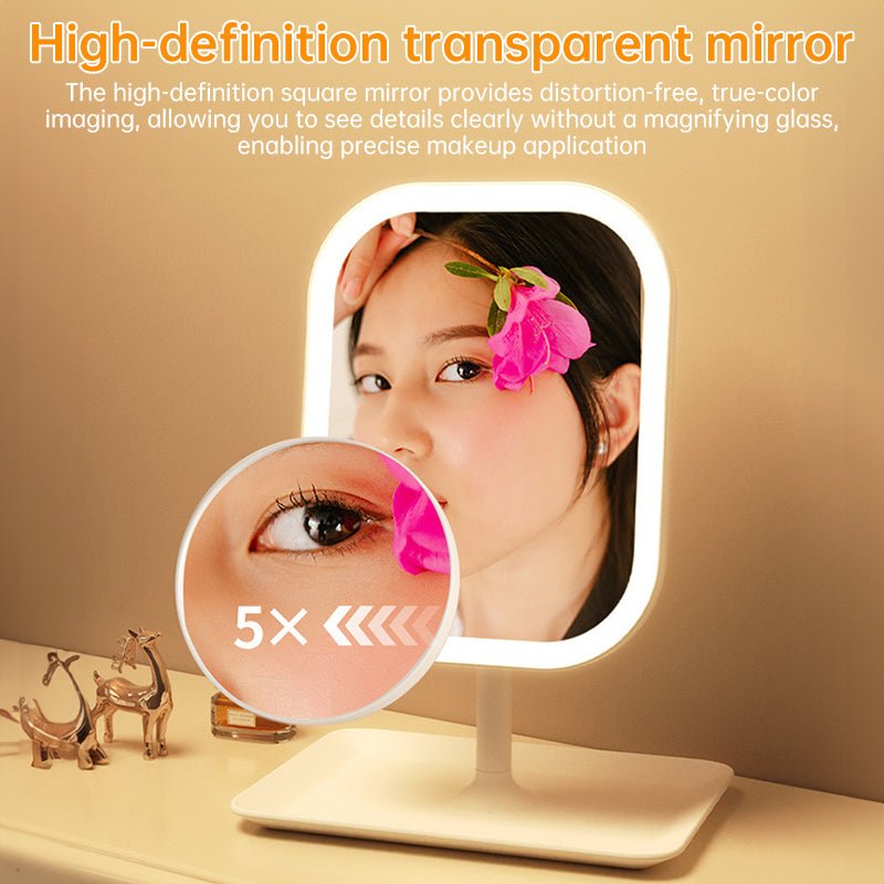 Large Square Rotating LED Makeup Mirror with Adjustable Lighting, 1~2PCS, Vanity Mirror for Girls Dormitory & Home Use - UrbanNest Co