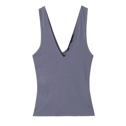 Simple tri color V - neck ribbed vest top - UrbanNest Co