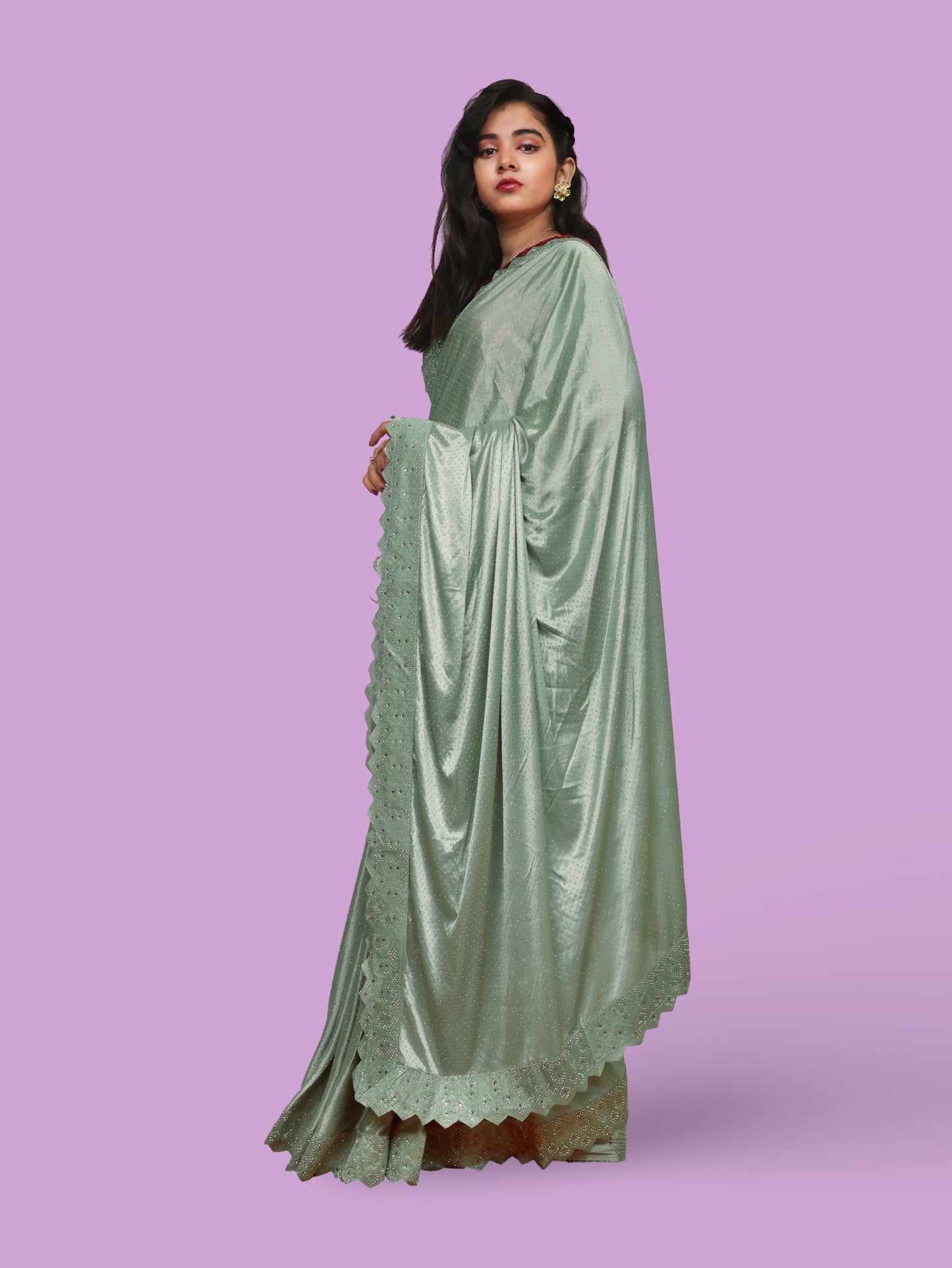 Designer Saree with Heavy Rhinestone & Glitter Work by Shreekama - UrbanNest Co