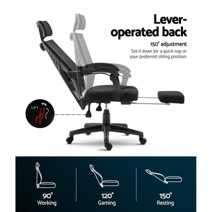 Artiss Mesh Office Chair Recliner Black - UrbanNest Co