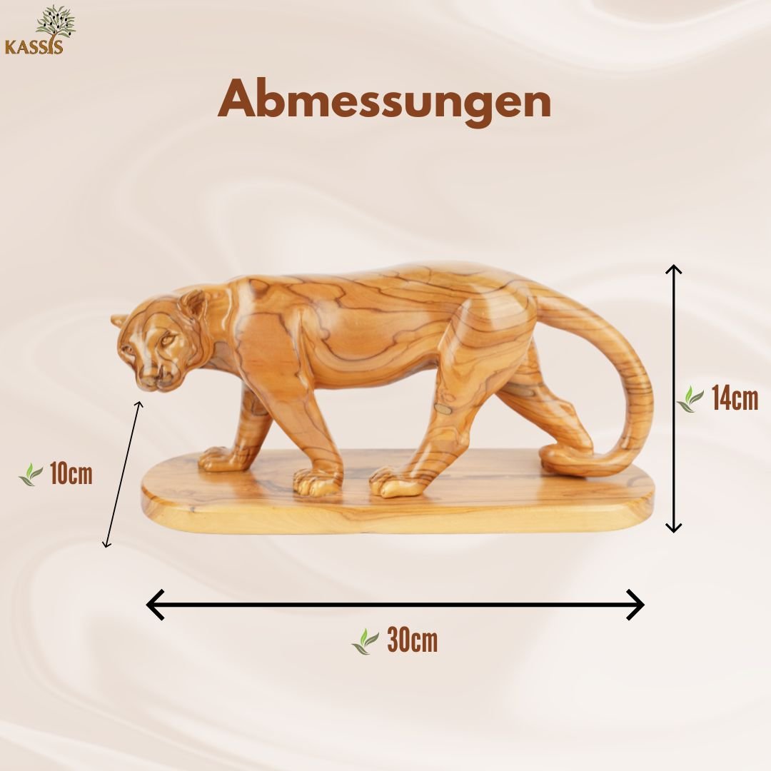 Handgeschnitzter Puma aus Olivenholz (groß) – Exklusive Holzskulptur aus Bethlehem (14x30 cm) - UrbanNest Co
