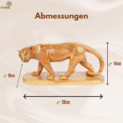 Handgeschnitzter Puma aus Olivenholz (groß) – Exklusive Holzskulptur aus Bethlehem (14x30 cm) - UrbanNest Co