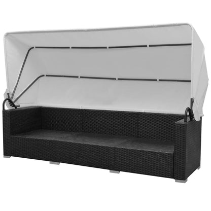 NNEVL 7 Piece Garden Lounge Set with Canopy Poly Rattan Black - UrbanNest Co