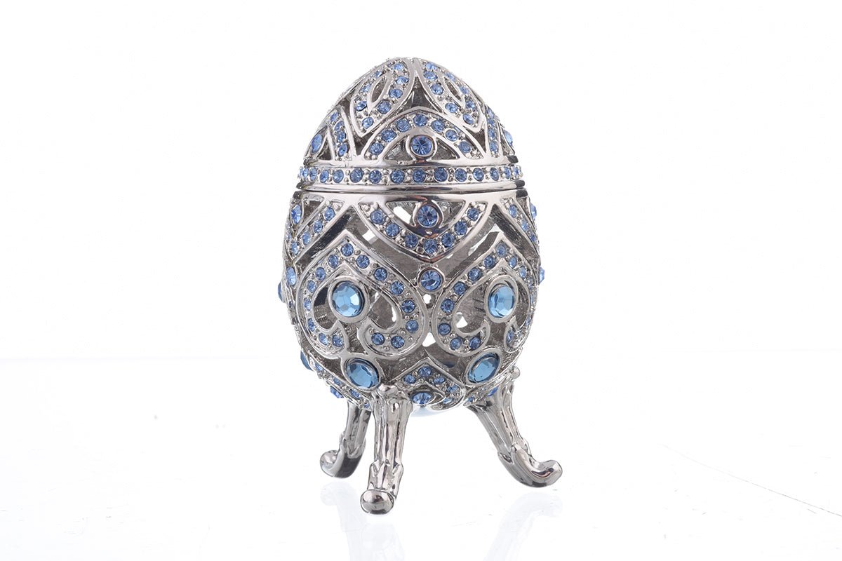 Silver Faberge Egg with Blue Crystals - UrbanNest Co