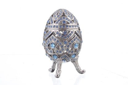 Silver Faberge Egg with Blue Crystals - UrbanNest Co